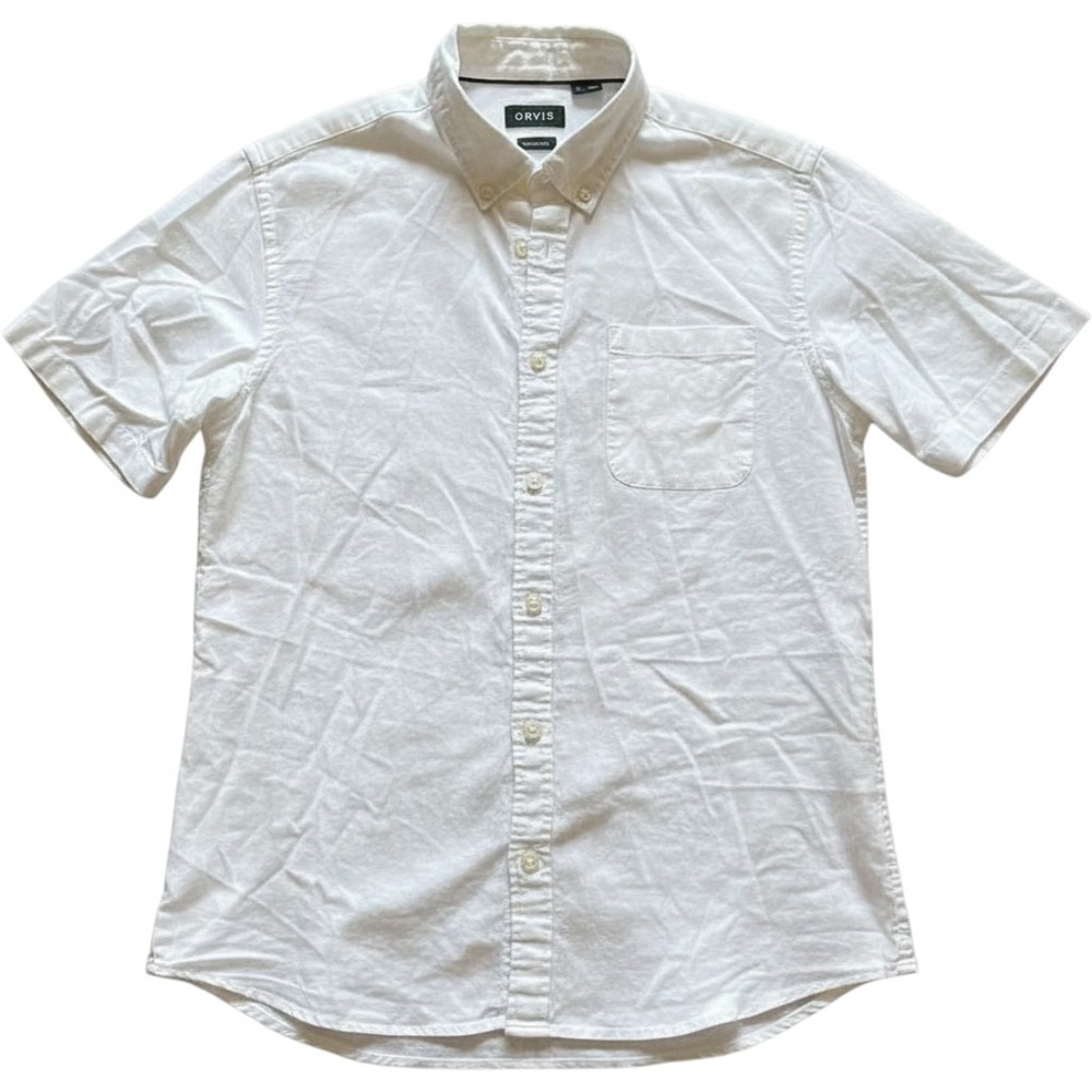 Orvis Mens Performance Linen Short Sleeve Button Down Shirt White Classic Fit L